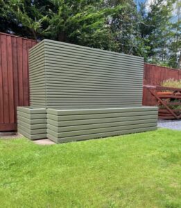 contemporary trellis fence panels in a natural wood finish