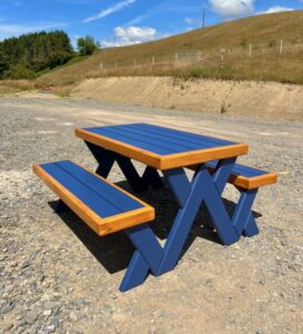 Contemporary Garden Picnic Bench on a rough gravel surface