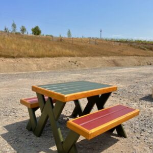 Contemporary Garden Picnic Bench on rough gravel