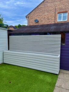 contemporary trellis fence panels in a light grey finish