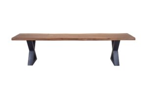 Natural finish bench with black support legs