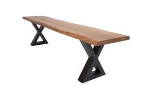 Natural finish bench with black support legs